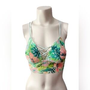 Victoria’s Secret PINK Floral Lace Bralette S Strappy Criss Cross Back